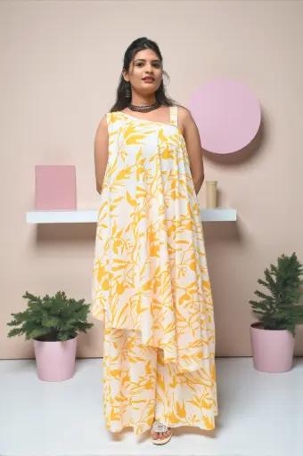 Floral Printed One Shoulder Top with Plazzo